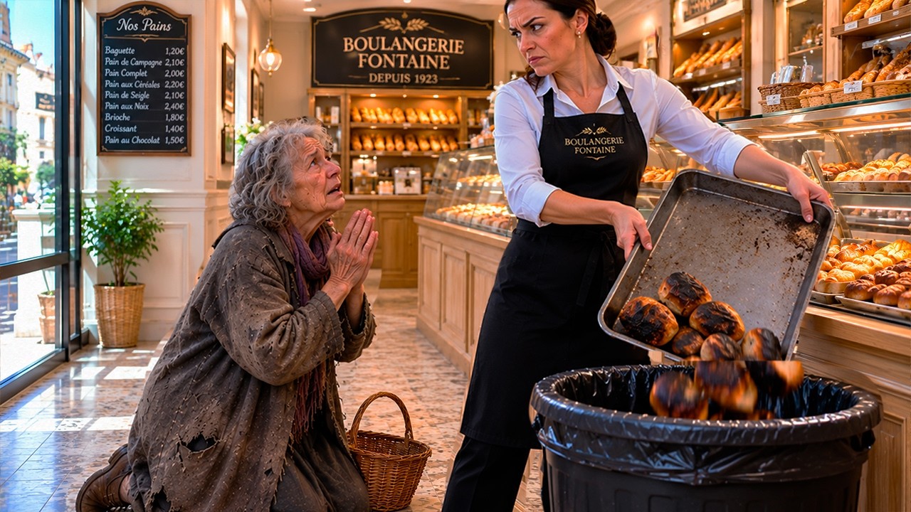 « ALLEZ MENDIER AILLEURS ! » — la GÉRANTE jette le PAIN à la poubelle… puis le PROPRIÉTAIRE entre