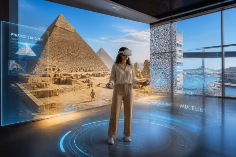 découvrez les pyramides d'égypte comme jamais auparavant grâce à une expérience immersive de réalité virtuelle à marseille. plongez au cœur de l'histoire et explorez les trésors anciens en 3d.